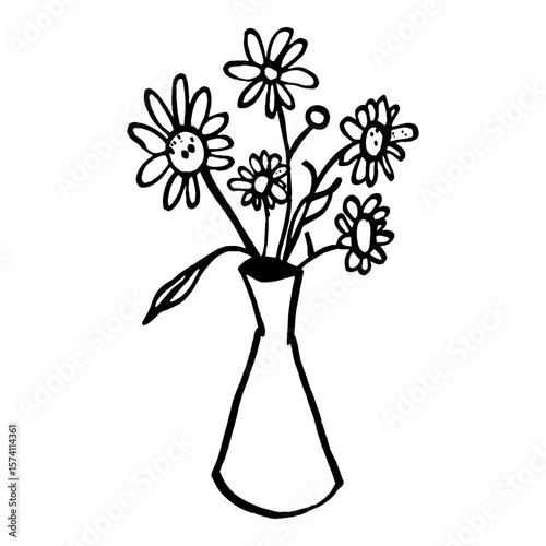 Flower in vase design drawing daisies sketch vector