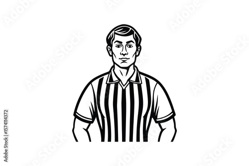 Serious Male Referee in Vintage Style Illustration