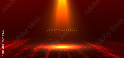 Scene red background wiht spotlight background. Celerbration happy party concept.