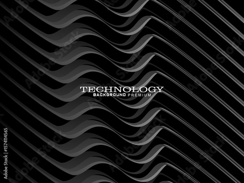 Abstract futuristic dark black background with wave design. Realistic 3d wallpaper with luxurious flowing lines. Perfect background for posters, websites, brochures, banners, applications, etc.