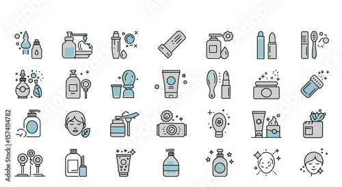 Cosmetic Products Line Art Icons