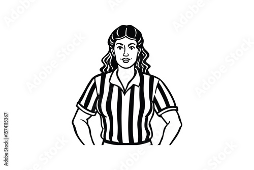Confident Female Referee in Vintage Style Illustration