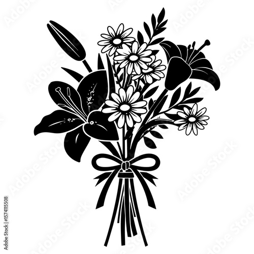 Lily and Daisy Flower flower silhouette drawing vector