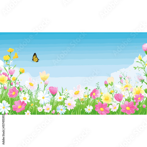 Flowers spring illustration butterfly vector