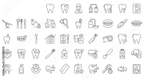 Dental Line Icons Set Oral Care