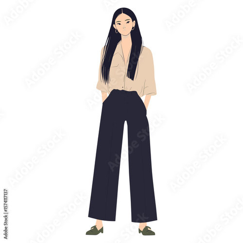 Woman with light rosy skin pants illustration fashionable vector