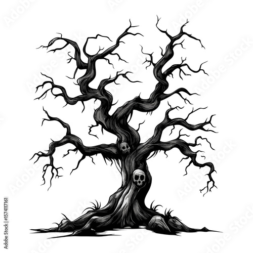Haunted tree vector art illustration haunted vector