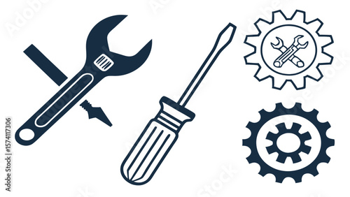tools and service icons set wrench screwdriver