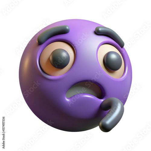 Purple face emoji with contemplative expression in high quality 3d rendering icon land transportation isolated on white background