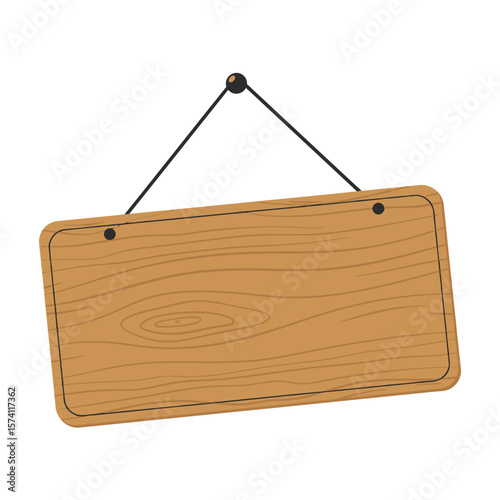 Minimalist Wooden Signboard with Hanging Rope, Vector Illustration for Rustic and Notice Purposes