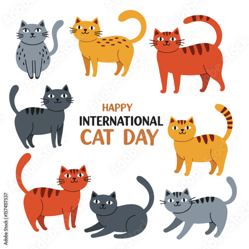 international cat day, pet, cute, animal, background, cat, card, kitten, funny, design, kitty, happy, poster, adorable, international, greeting, day, isolated, art, love, cat day, banner, cartoon