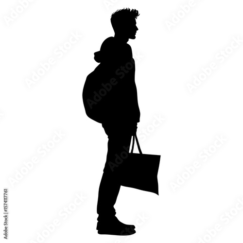 Man silhouette bag standing vector