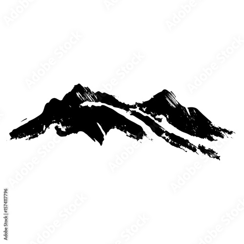 Ink dry brush stroke of mountains illustration black white vector