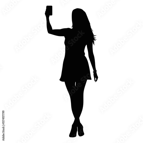 Woman selfie silhouette black white vector