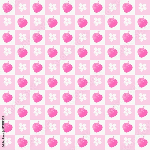 seamless pattern with Flowers and strawberry