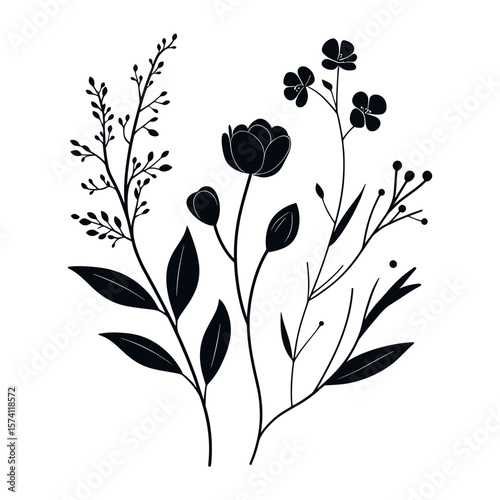 Floral element black white art vector