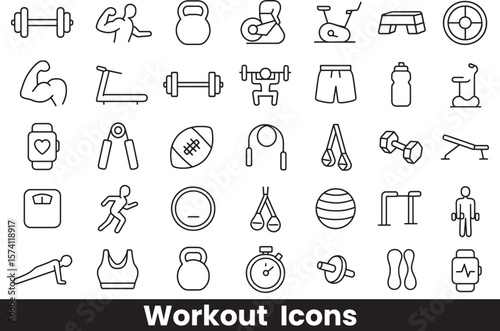 Collection of Exercise, Gym, and Bodybuilding Outline Icons