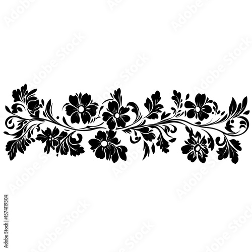 Line invitation border pattern floral black vector
