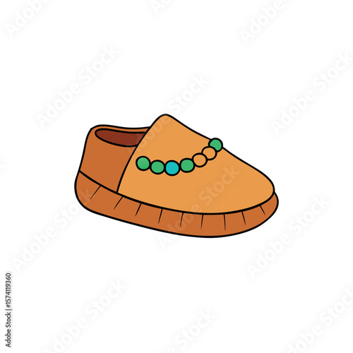 Soft leather baby moccasins for toddler shoe coloring art Line Art Vector Illustration