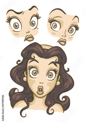 Hand-Drawn Vector Illustration of Shocked Expressions with Female Character