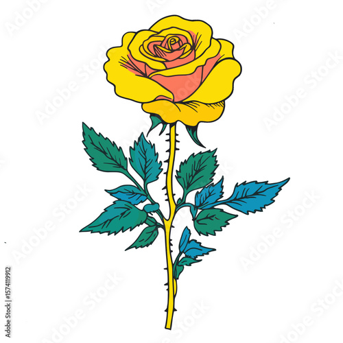 Rose illustration flower leaves vector