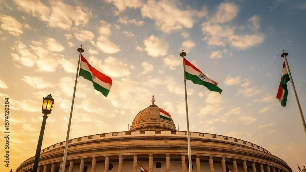 India independence day flags fluttering on building high angle view a vibrant display of patriotism and indian national pride at landmark location