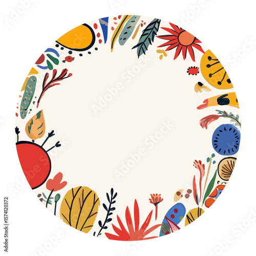 Maxican folk art pattern illustration circle decorative vector