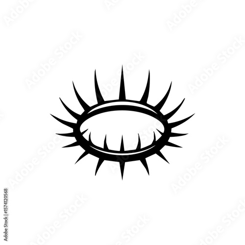 Minimalist black vector icon of a spiked trap, symbolizing danger, caution, and security risks.
