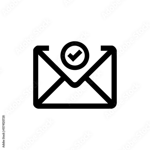 Icon of an envelope with a checkmark circle above, indicating approved message, accepted application, or verified communication.