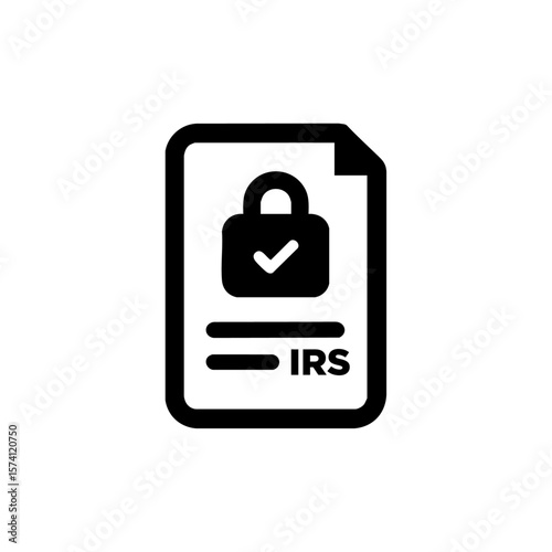 Minimalist black icon of an IRS document with a lock and checkmark, symbolizing tax security, verified filing, or secure declaration.
