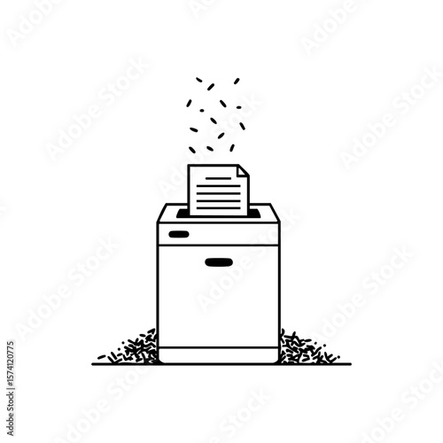 Minimalist black vector illustration of a paper shredder destroying a job contract, symbolizing layoffs, job termination, or career end.

