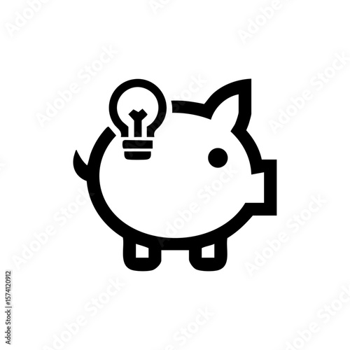 Vector logo of a piggy bank with a lightbulb, symbolizing financial ideas, savings, and innovation.
