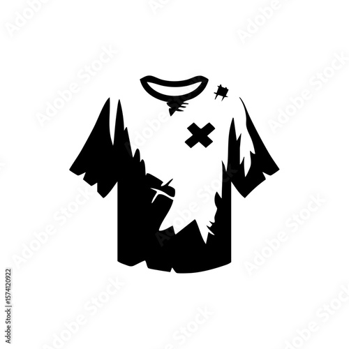 Vector logo of a torn and patched shirt, representing poverty, hardship, or lack of resources.
