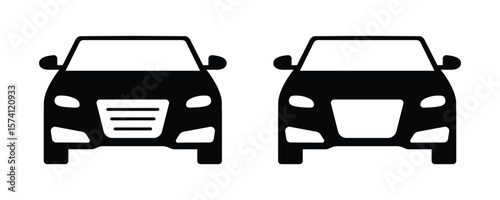 Car front view silhouette icon. Front view symbol of auto, vehicle, automobile car illustration with transparent background. 