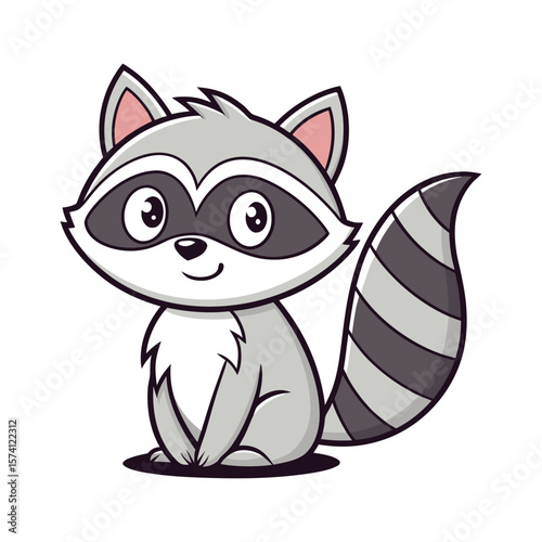 Cartoon Raccoon with Striped Tail and Mask Eyes