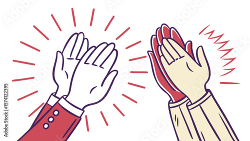 Two sets of hands clapping enthusiastically, surrounded by vibrant burst lines, symbolizing celebration and appreciation.