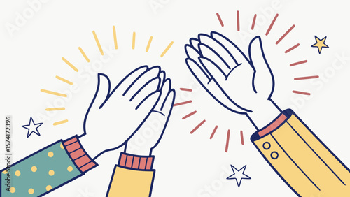 Two animated hands clapping together in celebration, radiating joy and enthusiasm.