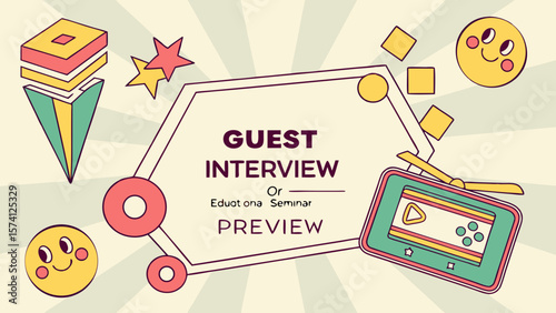 Colorful graphic preview for a guest interview or seminar featuring playful shapes and vibrant colors.