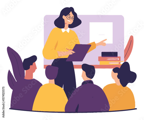 Engaging Classroom Scene with Female Teacher and Students Listening