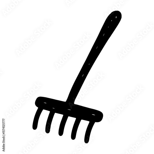Simple black garden rake illustration vector