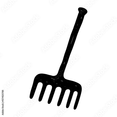 Simple black garden rake illustration vector