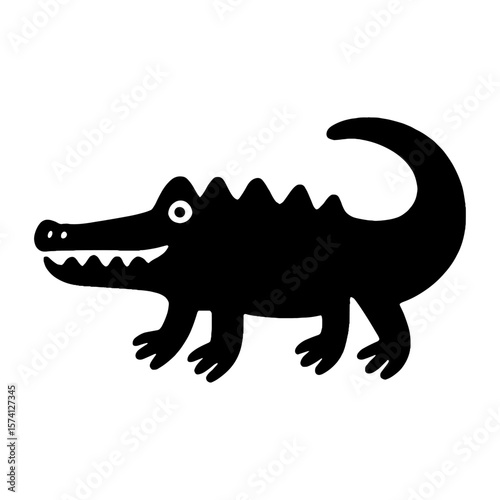 Playful cartoon crocodile silhouette vector