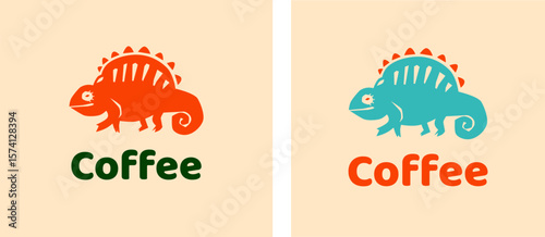 Chameleon vector design for emblem. Decorative print with Chameleon