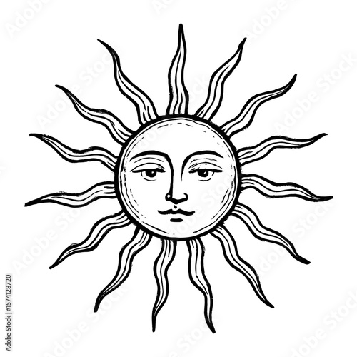 Vintage sun face illustration vector