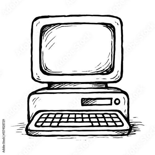 Vintage computer sketch illustration vector