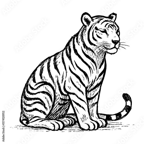 Elegant tiger ink illustration vector