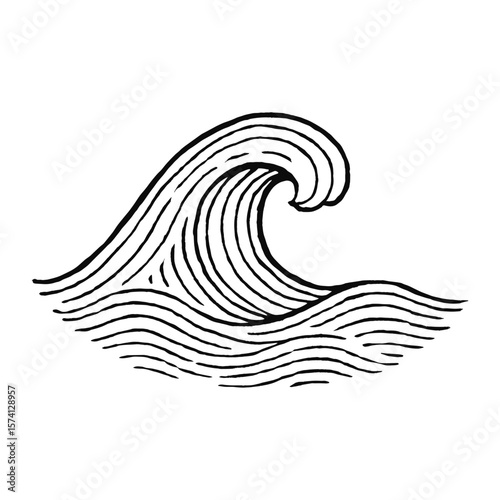 Minimalist wave line art illustration vector