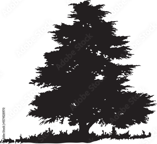A stylized black tree silhouette stands against a clean white background, symbolizing nature, growth, ecology, environment, and timeless organic beauty, perfect for design elements or minimalist conce