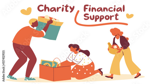 A diverse group of three individuals participating in a charity event, showcasing generosity and teamwork.