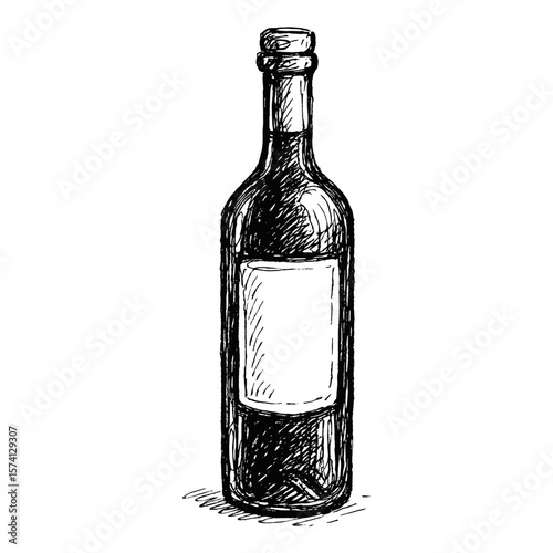 Vintage wine bottle sketch vector